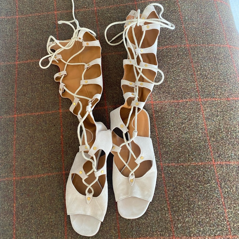 Chloe White Lace-Up Sandals